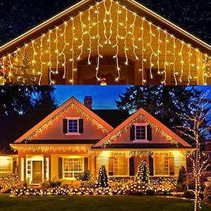Christmas Lights Outdoor, TUYOMA 240 LEDs 4m/13.12ft,Warm Yellow Icicle Lights IP44 Waterproof,String Lights with 8…