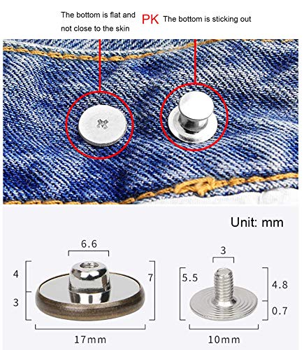 image for 12 Pcs Button for Sewing Metal Jeans,ICEYLI 17 mm No-Sew Nailess Remov
