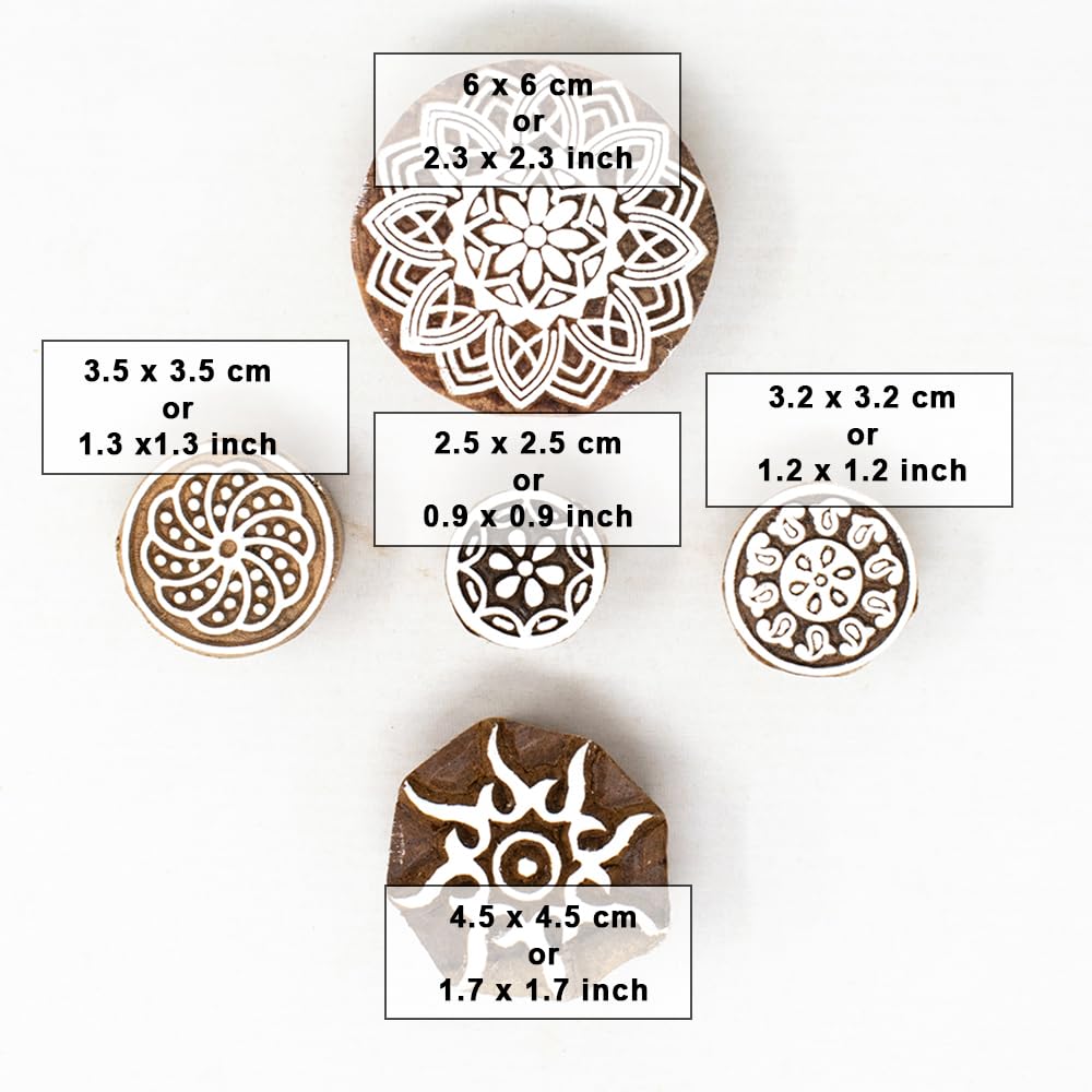 Handcarved Wooden Multi Design Blocks for Scrapbooking - Wooden Stamps for Project Designing/Fabric Textile/Clay/Pottery Craft/Tattoo | Set of 5 | Hashcart 2