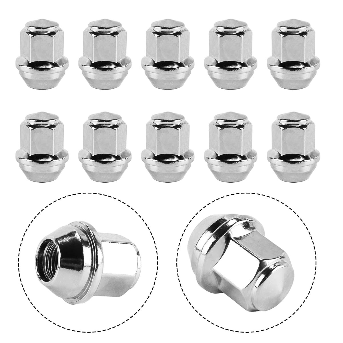 10 Tuercas de Rueda M14x1,5 hexagonales de 21 mm de Lado y 37 mm de Longitud, de Acero Plateado para Aplicaciones automotrices.