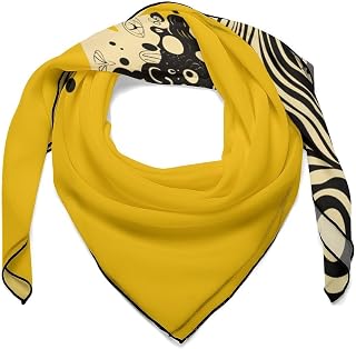 Women Lightweight Chiffon Square Scarf, Versatile Neck Head Scarf | Mustard Yellow And Black Multi functional Soft Neck Scarf, All season wear Suitable for Daily Outfit, Ideal gift