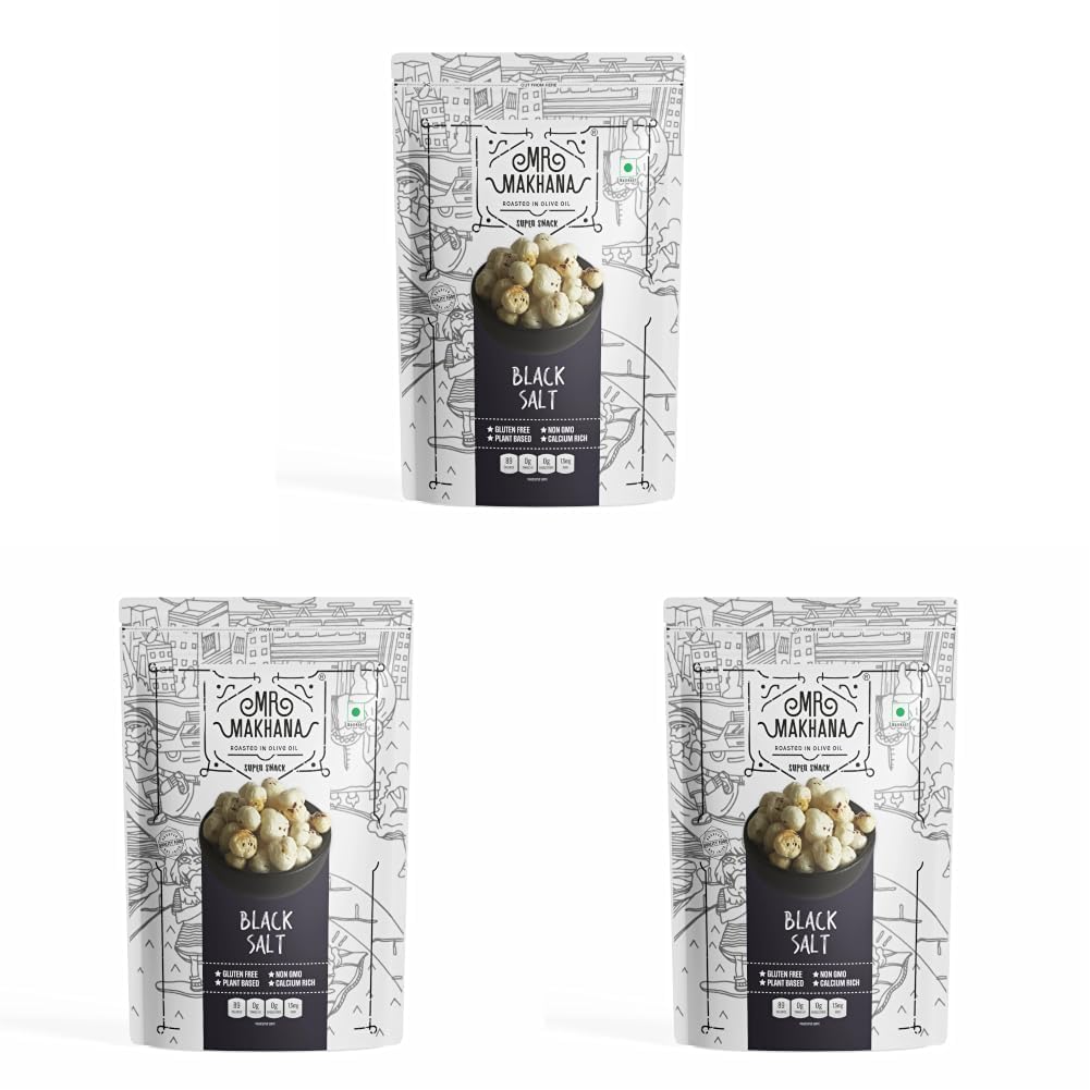 Mr. Makhana Roasted Makhana and Foxnuts | Healthy Snacks | Gluten Free | MSG Free | Antioxidant | Rich Calcium | Zero Trans Fat | Zero cholesterol (Black Salt) 55g (Pack of 3)-image-30
