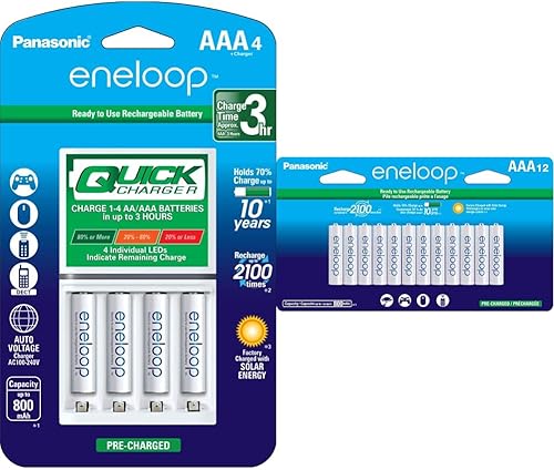 Eneloop Panasonic K-KJ55M3A4BA - Batería individual avanzada de 3 horas cargador rápido blanco y baterías recargables precargadas BK-4MCCA12FA AAA