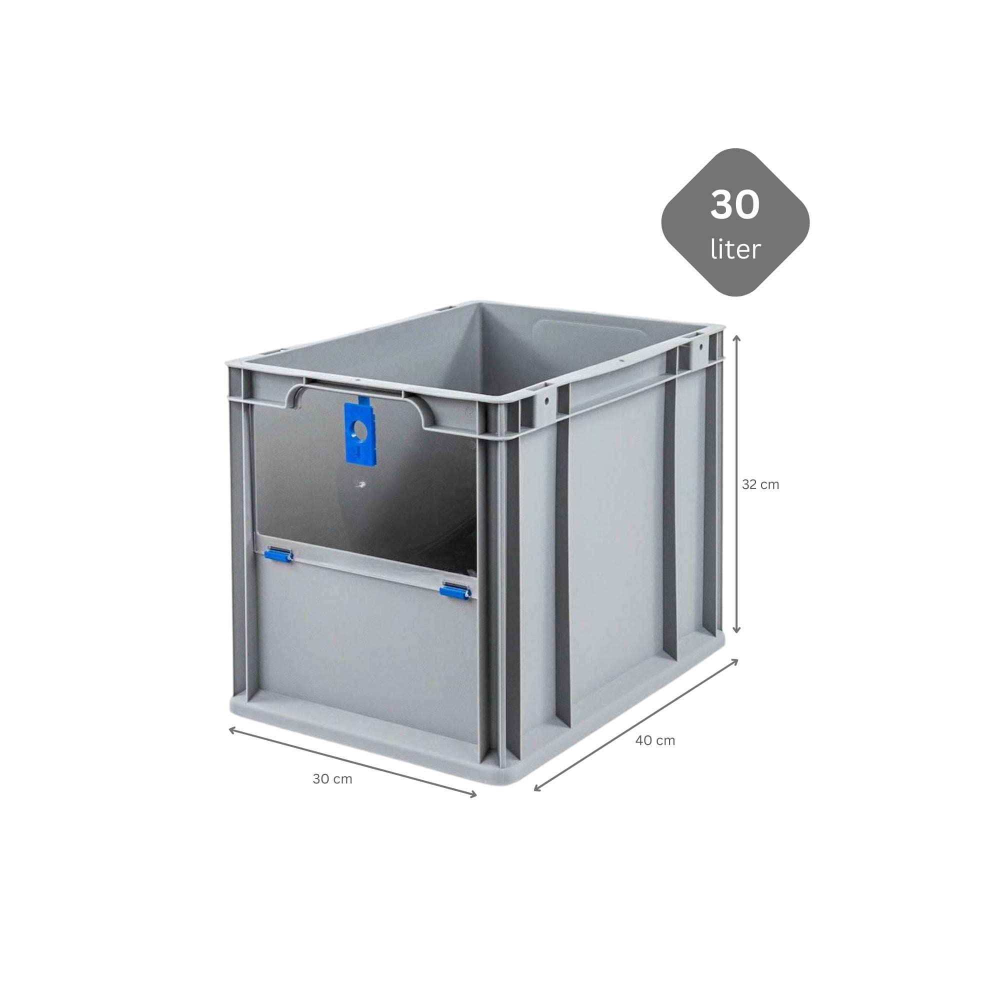 PROREGAL SET SUPER ÉCONOMIQUE 4x Bac Euro NextGen Insight Cover | HxLxP 32x30x40 | 30 litres | Haute/Bleu | Eurobox, boîte industrielle, boîtes de rangement, empilables