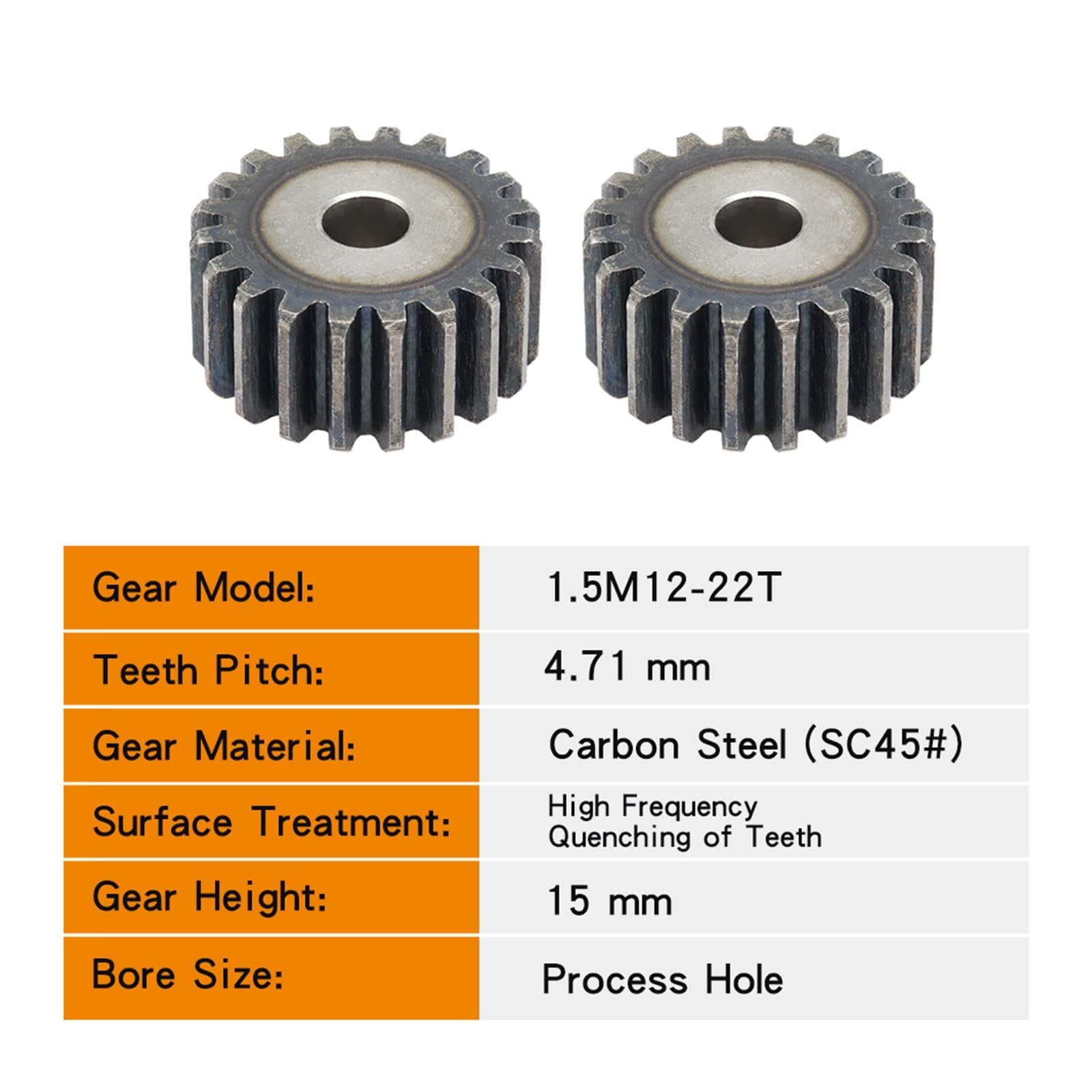 Engrenage hélicoïdal industriel Pignons 1.5M-12T/13T/14T/15T/16T/17T/18T/19T/20T/21T/22T, engrenage cylindrique en acier au carbone, dents à haute fréquence(1.5M13T - Bore 8 mm)