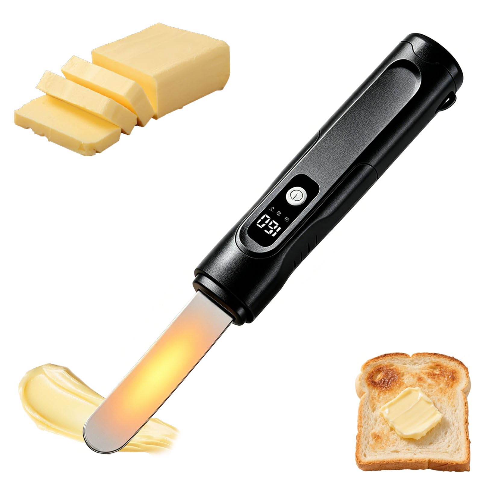 Eoweiot Electric Butter Spreader, Heated Butter Knife with 3-Level Temperature Settings,Fast Heating Butter Spreader for Frozen Butter Cheese (Black)