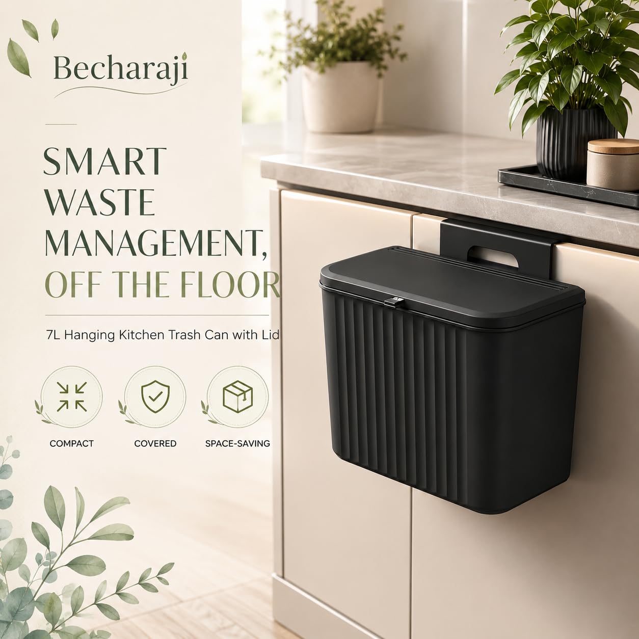 7L Hanging Kitchen Trash Can - Black -2 7L Hanging Kitchen Trash Can - Black -2