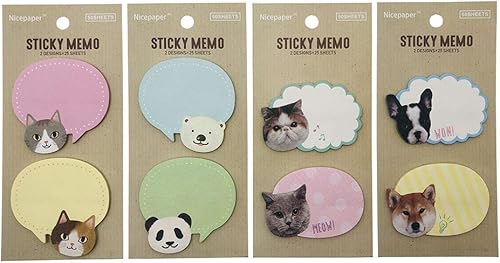 Bonitas notas autoadhesivas de color pastel, juego de bloc de notas pastel, con formas de gato, perro, oso y panda, 2 mini diseños, divertidas