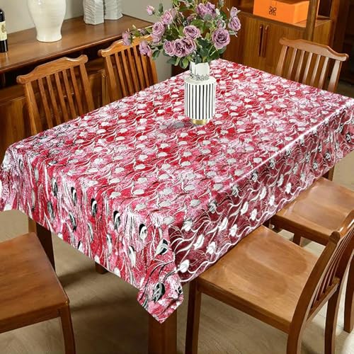 Image of Dakshya Industries PVC Waterproof Withoutlace Dining Table Cover (Size - 54X78 Inch) Rectangle 6 Seater Heat Rasistant, Miller Red