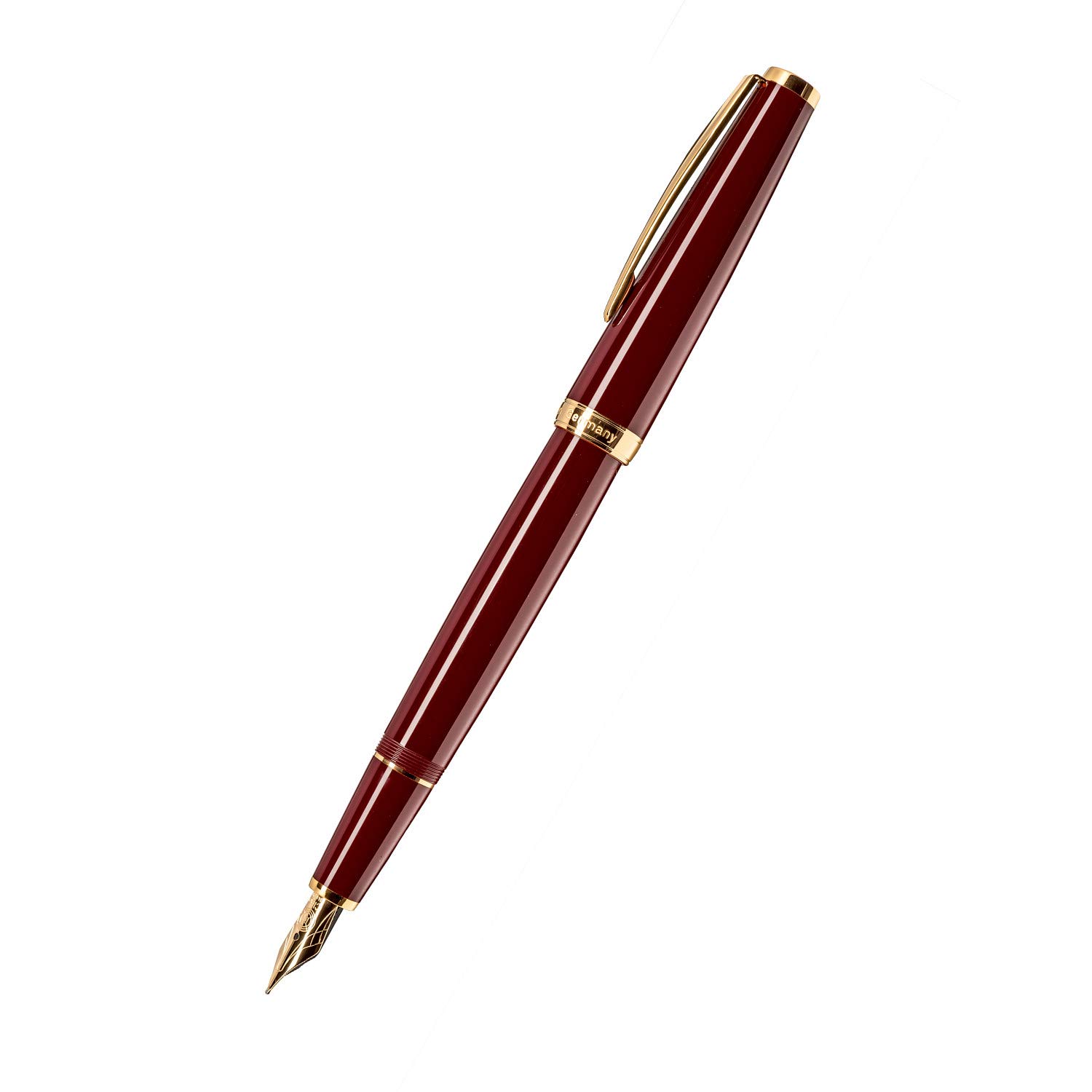Cleo Skribent Classic Gold Fine Nib Fountain Ink Pen, Bordeaux Barrel & Cap, Precious Resin Body, Can be used with Cartridge/Converter, Brass Gold Plated Trims, 14K Gold Nib