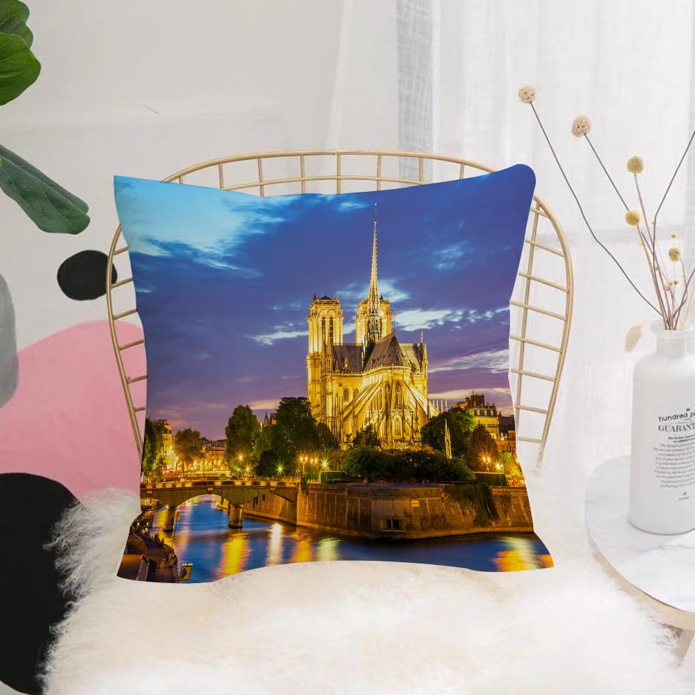 Hyosxw Notre Dame Cathedral At Dusk In Paris France - A1 Cushion Cover,Throw Pillow Case Home Decorative For Living Room Bedroom Sofa Chair 18X18 Inch,Notre Dame Cathedral At Dusk In Paris France Riverside Scen,Pillowcase 45X45cm