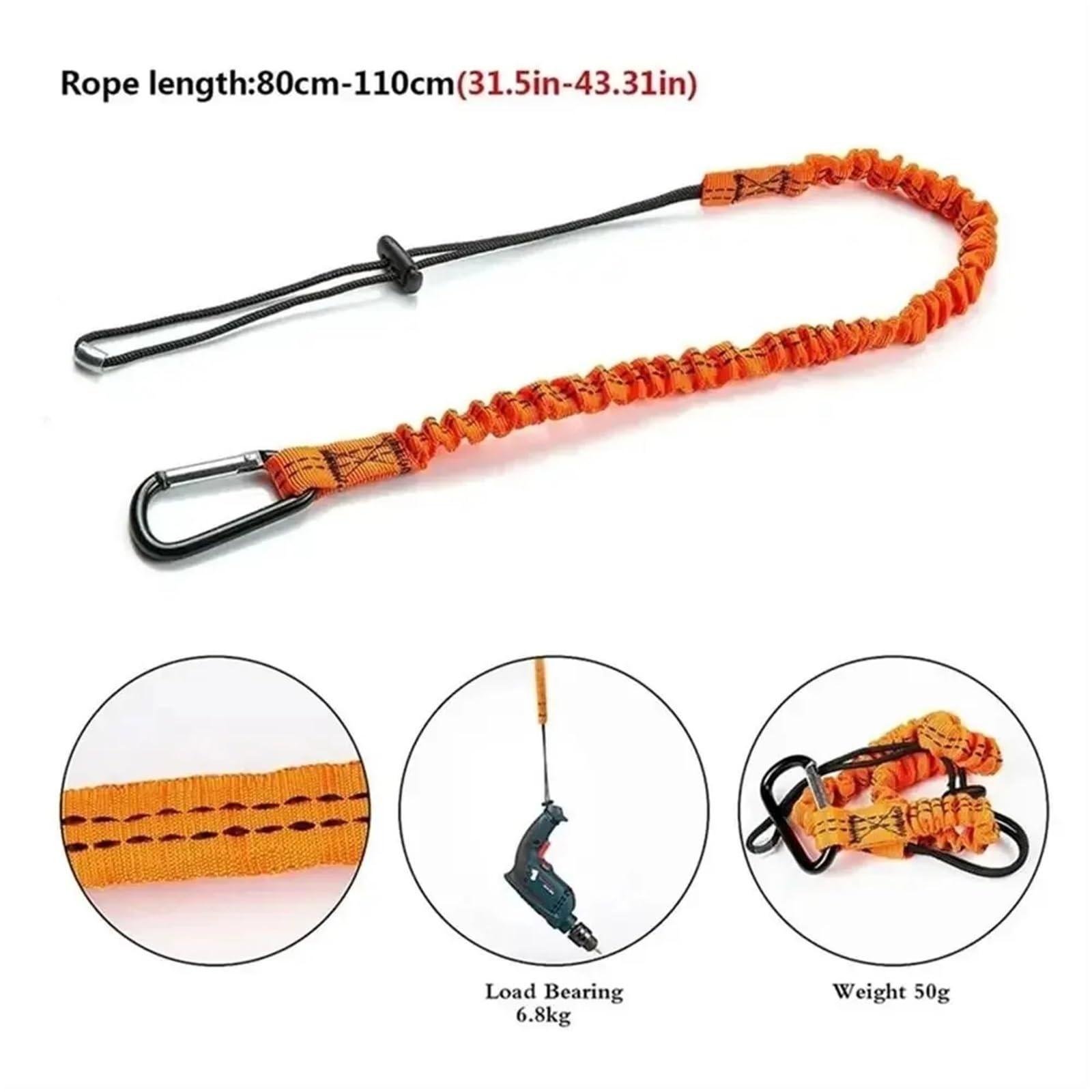 6PCS Moschettone Gancio di Sicurezza Bungee Tether Anti-Caduta Corda Telescopica Lavoro Aereo Arrampicata Sportiva Strumenti Cordino Per Attrezzi
