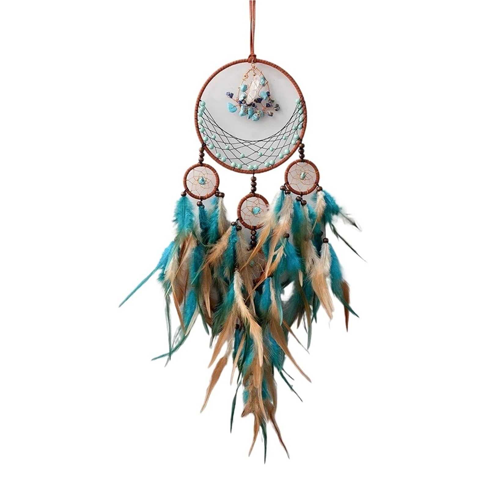 Acchiappasogni 2 pezzi da appendere alla parete acchiappasogni piuma decorazione for la casa carillon di vento tessuto appesa(BlueB)