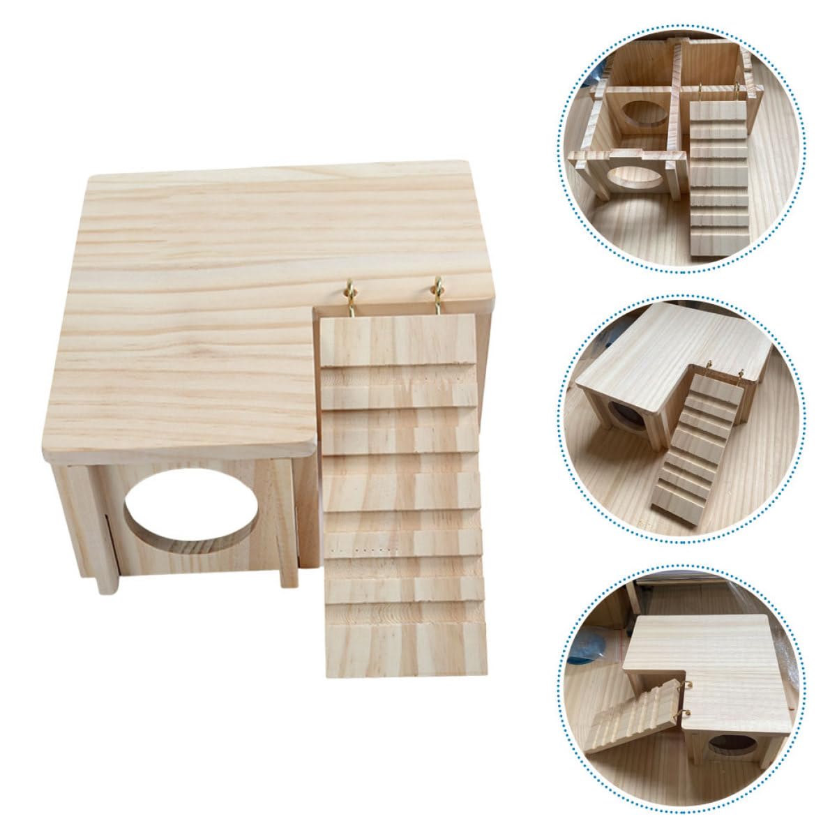 jojofuny Maison Ludique en Bois pour Hamster et Rats, Cachette Échelle, Habitat pour Rongeurs, Adaptée pour Cage Intérieure et Activités