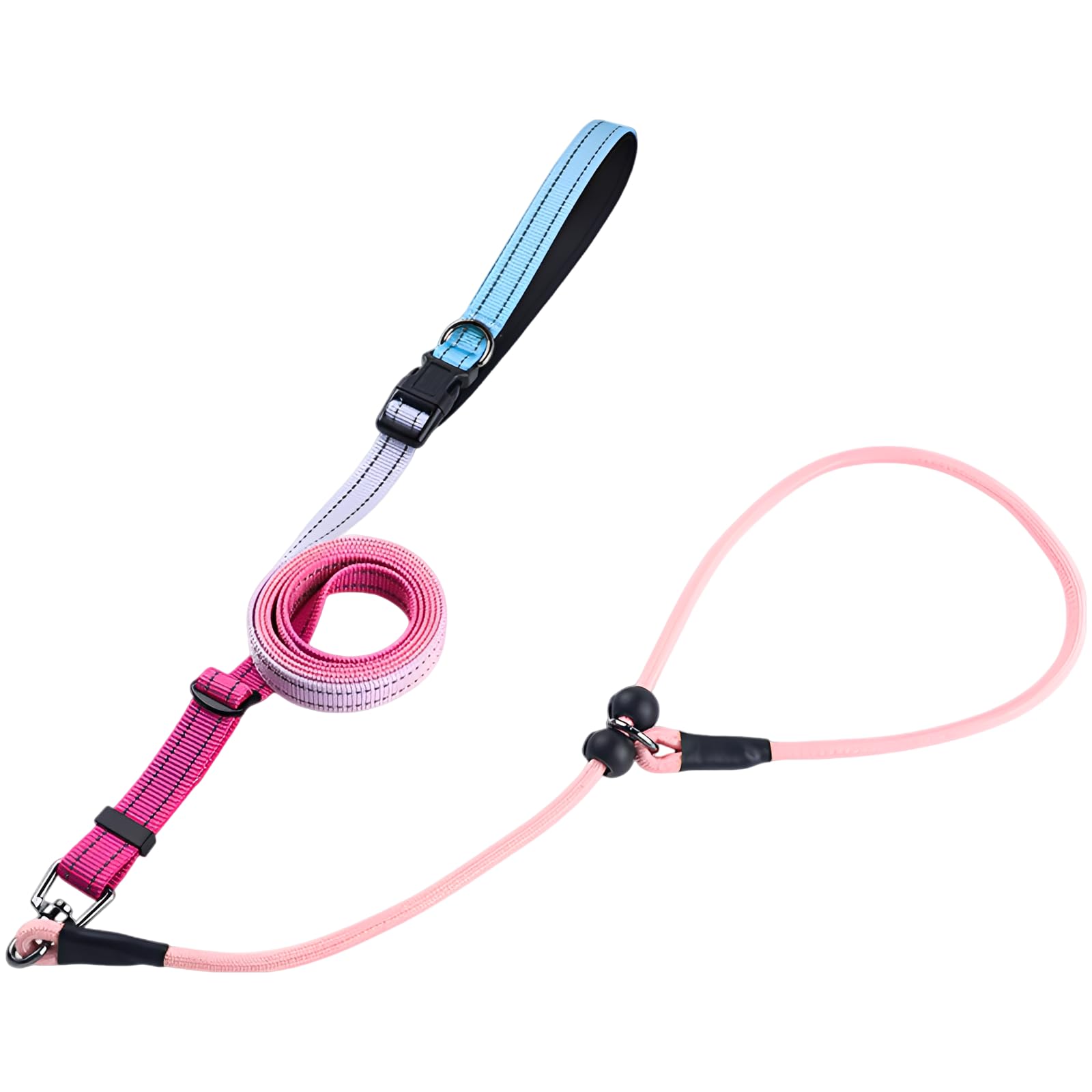 Laisse pour Chien Mains Libres, Design P-Leash, dégradé Bleu Rose, Laisse d'entraînement sans Traction, Boucle à Ressort, éléments réfléchissants, Corde en Nylon réglable de 140 à 230 cm