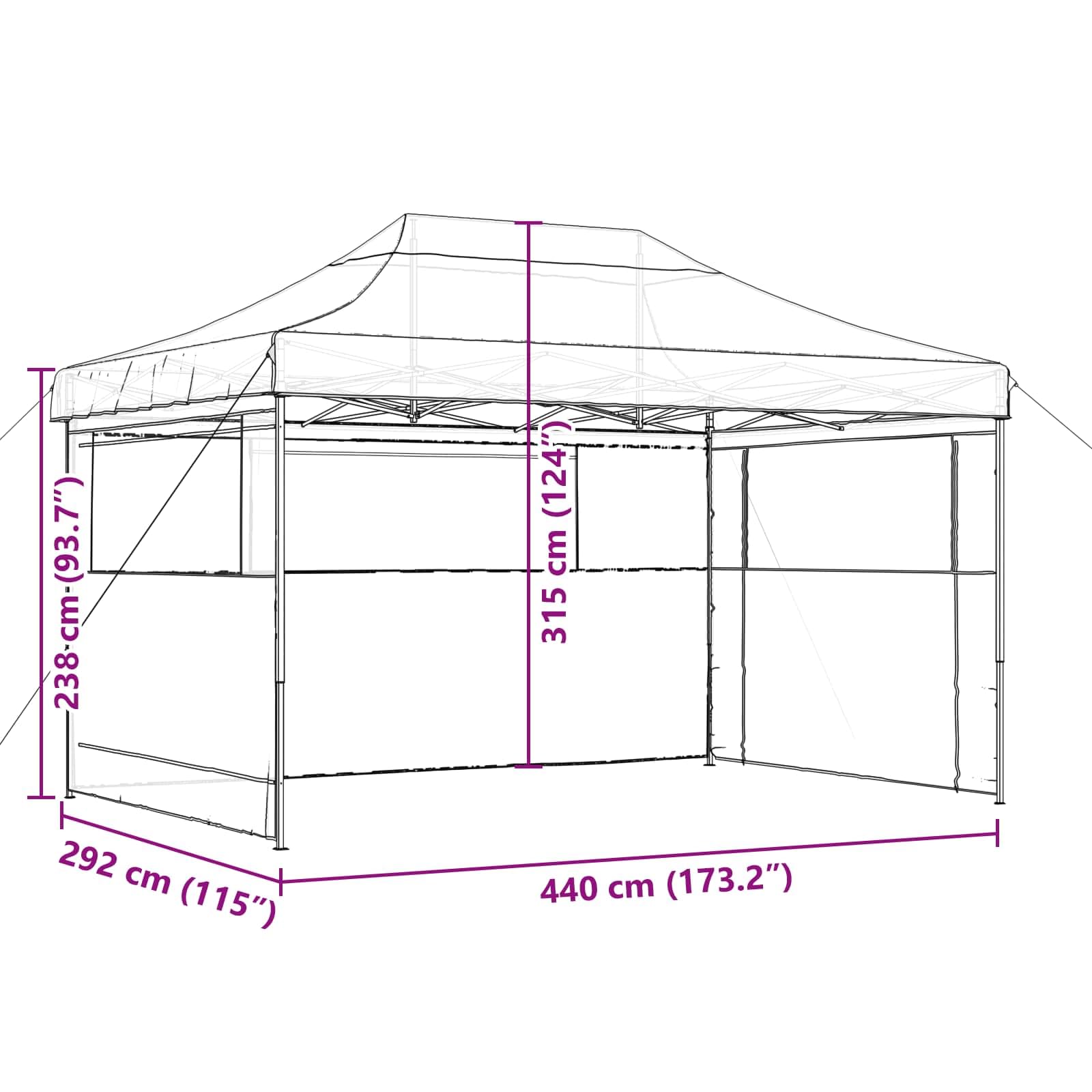 Party-Zelt Schwarz aus Oxford-Stoff 292 x 440 x 315 cm mit pulverbeschichtetem Rahmen, Faltpavillon für Garten, Terrasse, Camping, Festival und Gartenparty