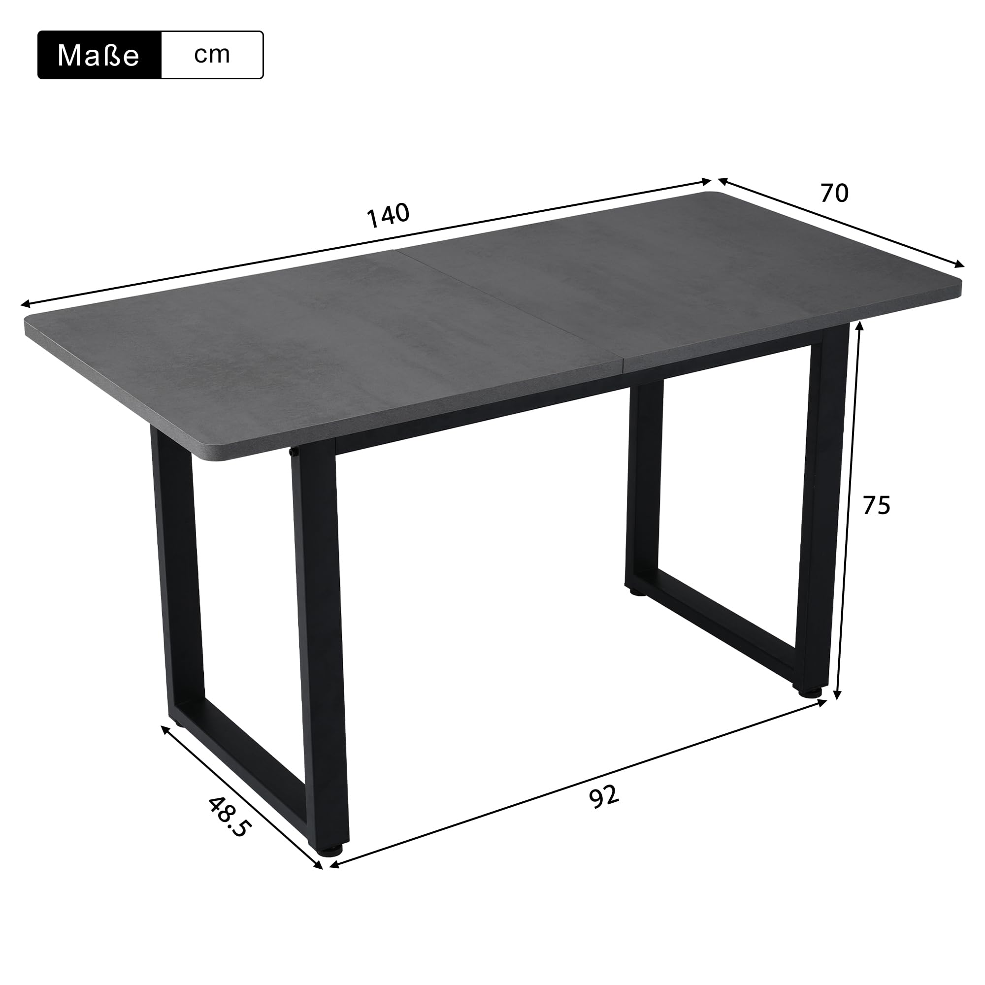 Merax Mesa de comedor de estilo industrial, mesas de comedor rectangulares, mesa de cocina moderna para sala de estar y comedor, 140 x 70 x 75 cm, color negro y gris (no ampliable)