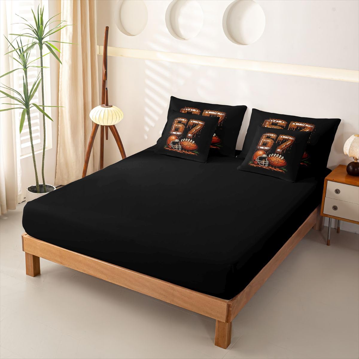Loussiesd SIX SEVEN 6 7 Rugby copripiumino singolo 7 pezzi gelato gocciolante sport set di biancheria da letto per bambini ragazzi ragazze nero marrone letto in una borsa con copripiumino, lenzuola