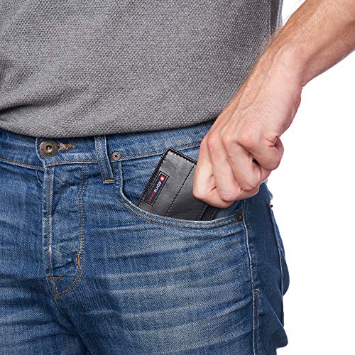 Image of Alpine Swiss RFID Minimalist Oliver Front Pocket Wallet For Men Leather Hampton Collection Glossy Nappa Black