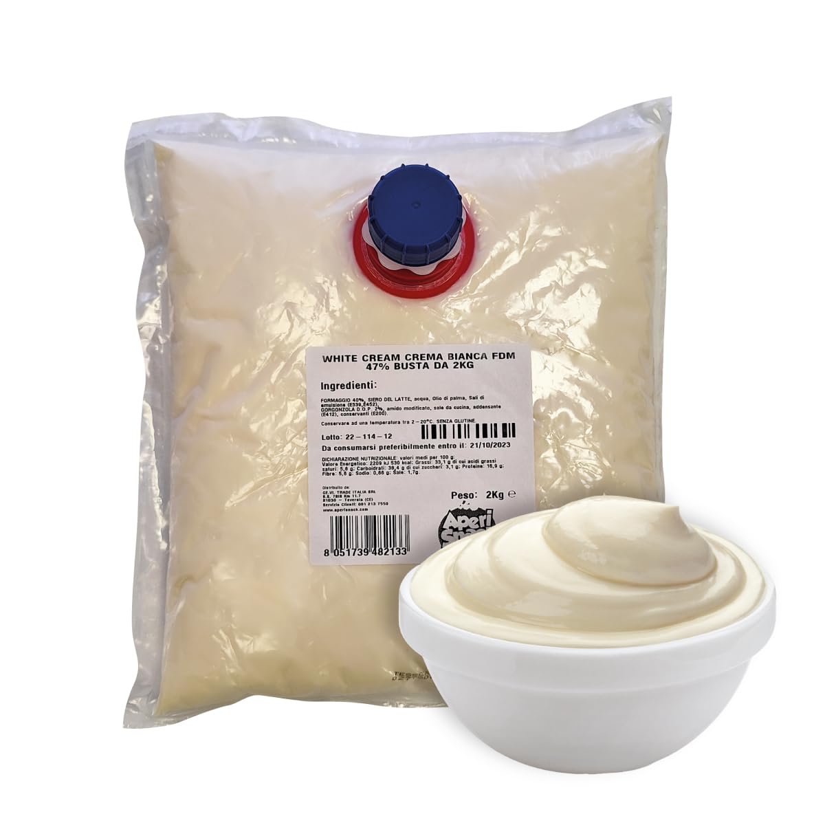 Aperisnack® - AP05.006.08 - FUSO® Formaggio WHITE CREAM 40% busta da 2kg pronto all’uso premium white cheese