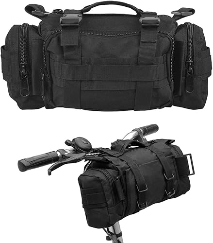 BraveHawk OUTDOORS Bolsa de manillar de bicicleta, 900D Nylon Oxford Multiuso Riñonera Resistente al agua Bicicletas Ciclismo Pack (negro)