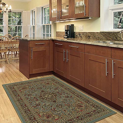 Machine Washable Medallion Oriental Design Non-Slip Rubberback 3X5 Traditional Area Rug For Living Room, Bedroom, Kitchen, 3'3" X 5', Seafoam Green #TOP6