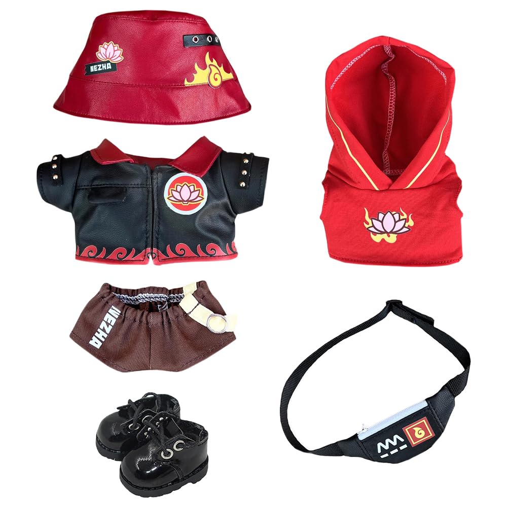niannyyhouse 10cm 15cm-17cm 20cm Plush Doll Clothes Set, Hat Coat Pants Hoodie Bag Shoes, Red Blue Suit (Red, 10cm)