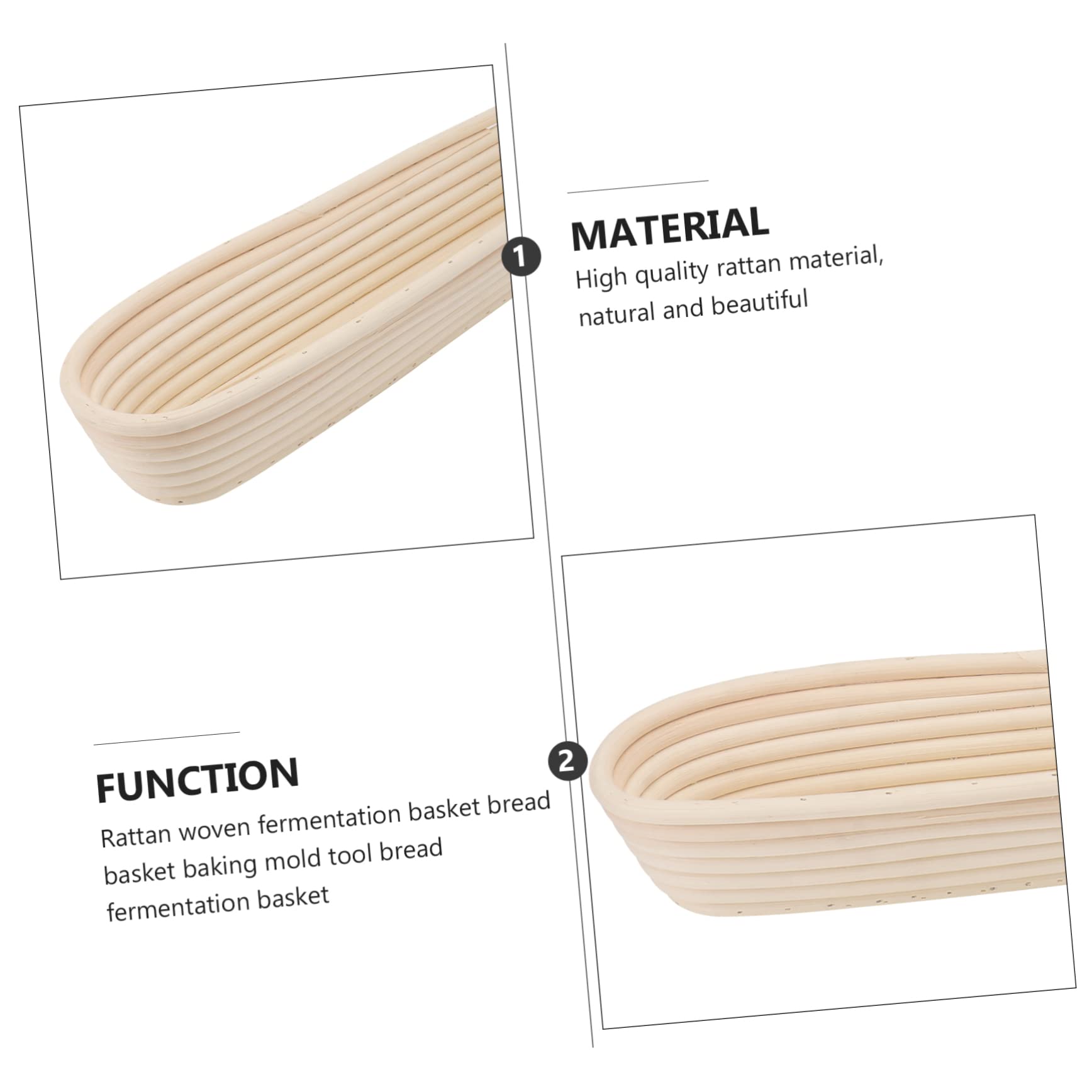 COLLBATH 1pc Rattan Bread Basket Mold Long Woven Basket for Bread Baking Lightweight for Home Bakery Use