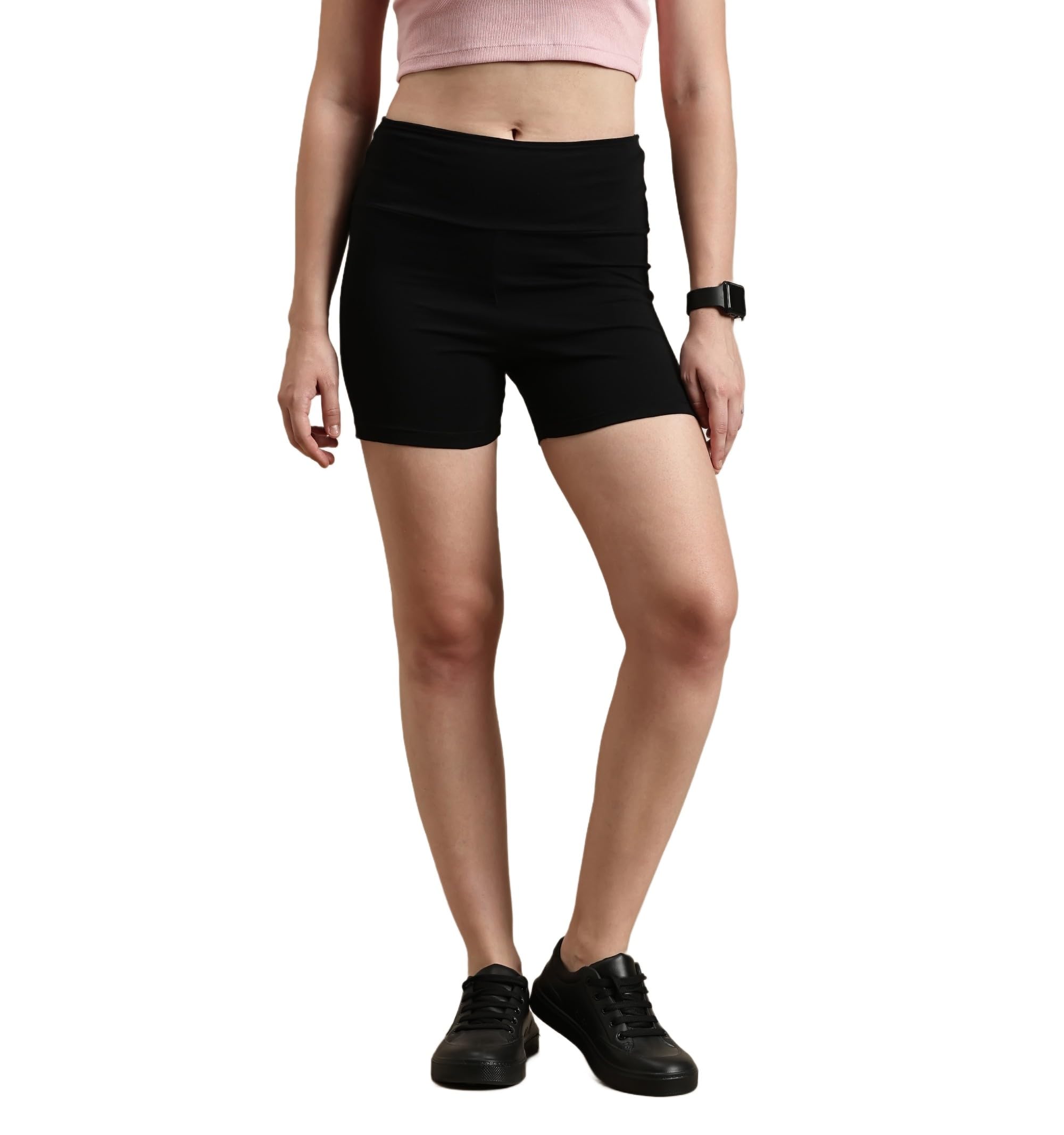 Women Cotton Shorts Single Jersey Knitted Weave Slim Fit Stretchable Regular Wear Bottom Leggings for Casual Regular Use Comfort Styling Home Travel Active Wear Essential-image-4