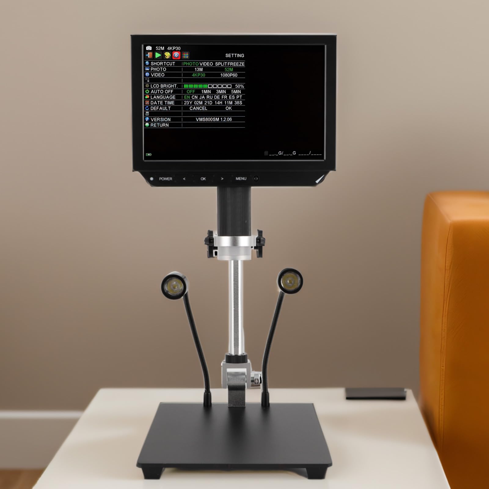 LCD-Digitalmikroskop Professionelles Tragbares 8-Zoll-Digitalmikroskop HD-Objektiv für die Inspektion von Elektronik-Leiterplatten und die Betrachtung von Textilien