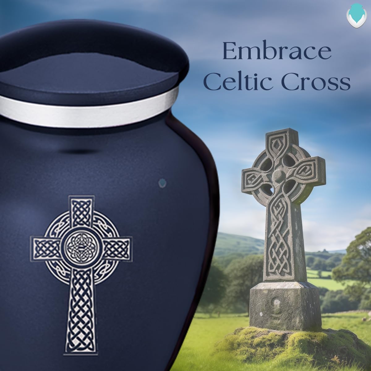 Geturns Embrace Keepsake Celtic Cross Cremation Urns for Human Ashes I Cobalt Blue Funeral Urn for Men and Women I 3.5 lbs