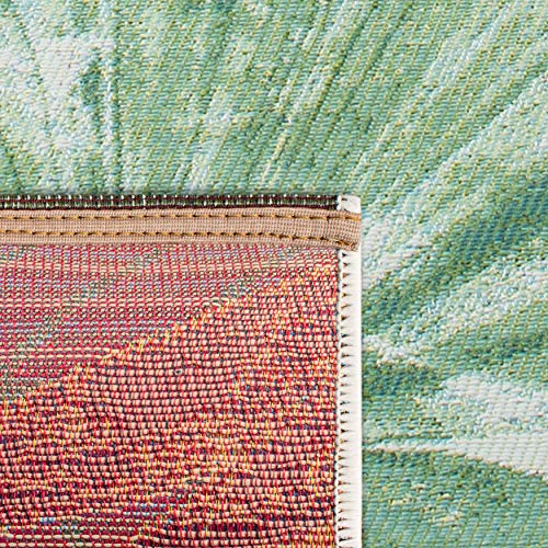 Safavieh Barbados Collection BAR590X Tropical Botanical Indoor/ Outdoor Area Rug, 6' 6" Square, Green/Teal