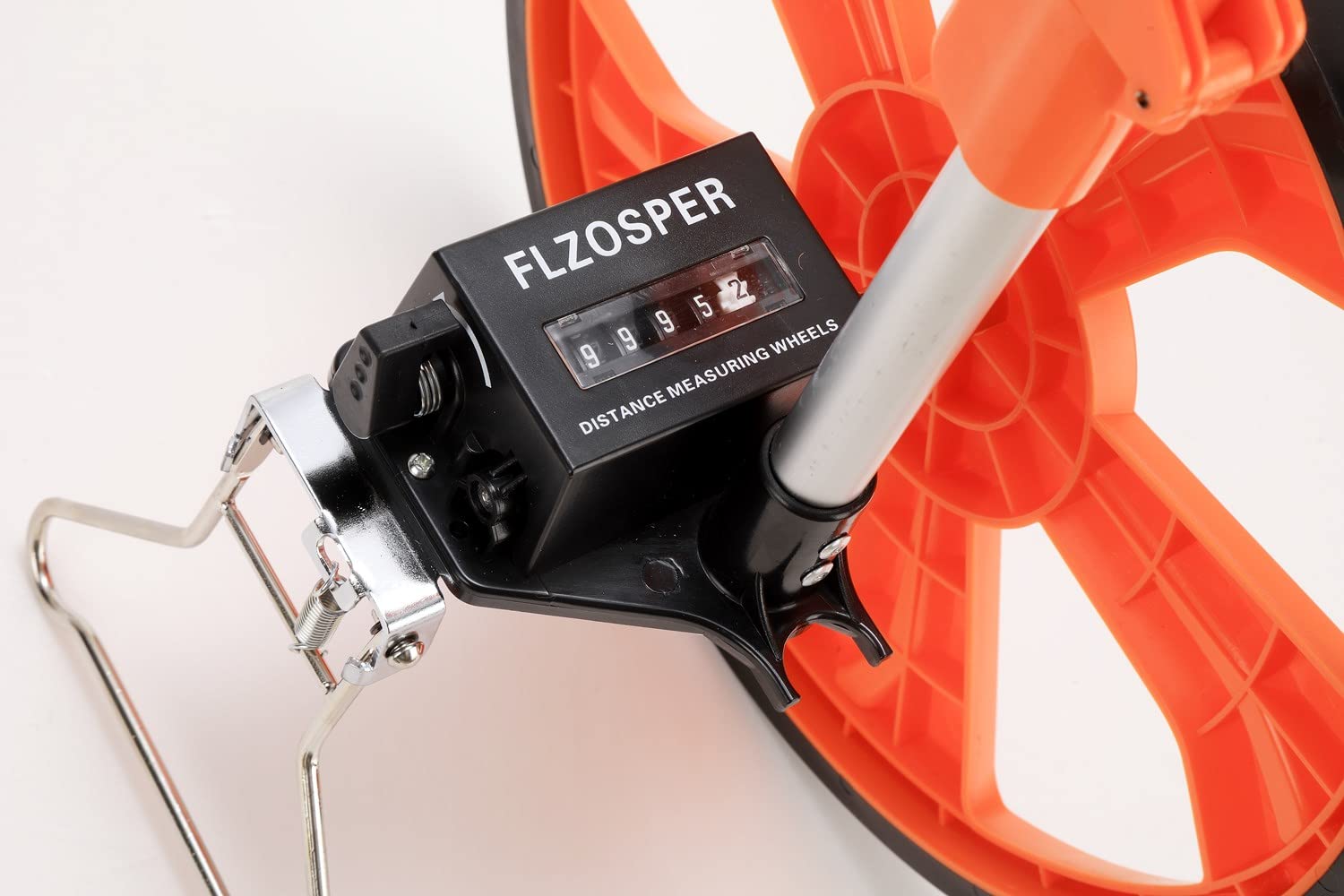 FLZOSPER Rueda de medición portátil de tres pliegues de 13 pulgadas, mide hasta 99,999.9 pies, herramienta de topografía perfecta para medición de distancia (naranja)