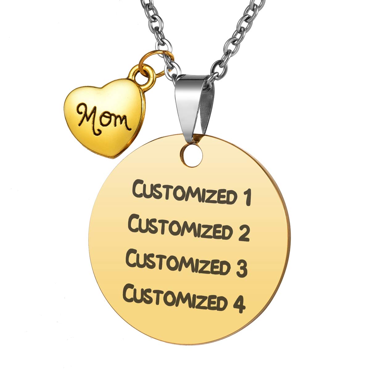COCO Park Custom Pet Tag Family Charm Round Pendant Necklace Stainless Steel Dog ID Tag Free Engraving – Gold