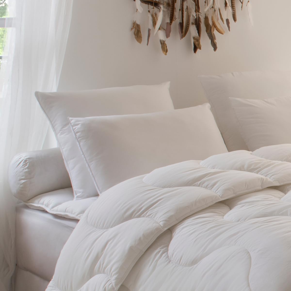 DROUAULT - Oreiller Alaska 40% Duvet 50x70 cm - Soutien Ferme | Anti-acariens Proneem d'origine végétale - Enveloppe 100% Coton Sergé - Lavable 40°C