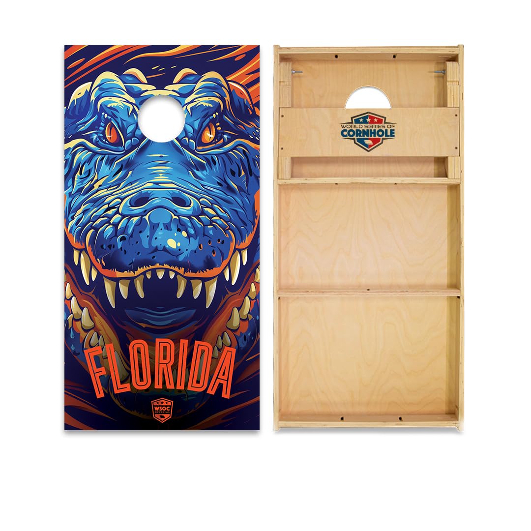 Skip's Garage Florida Cornhole Boards - WSOC Runway Series - Includes (2) Boards (Resin Bags) + (1) Case & (2) Hole Lights