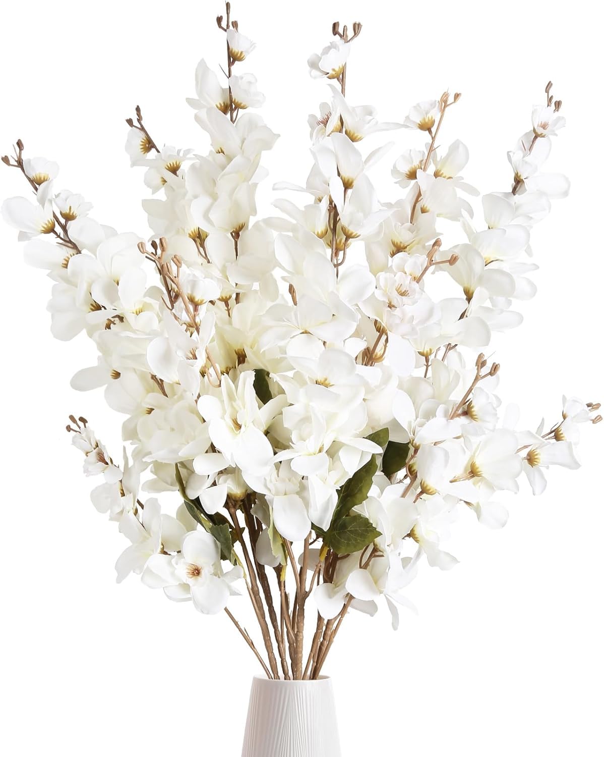 Ryme Artificial Cherry Blossom Flowers for Home Decoration – 7 Branches Dark Pink Faux Silk Flower Stems for Vase, Living Room, Bedroom & Party Decor | Pack of 2 (White)-image-47