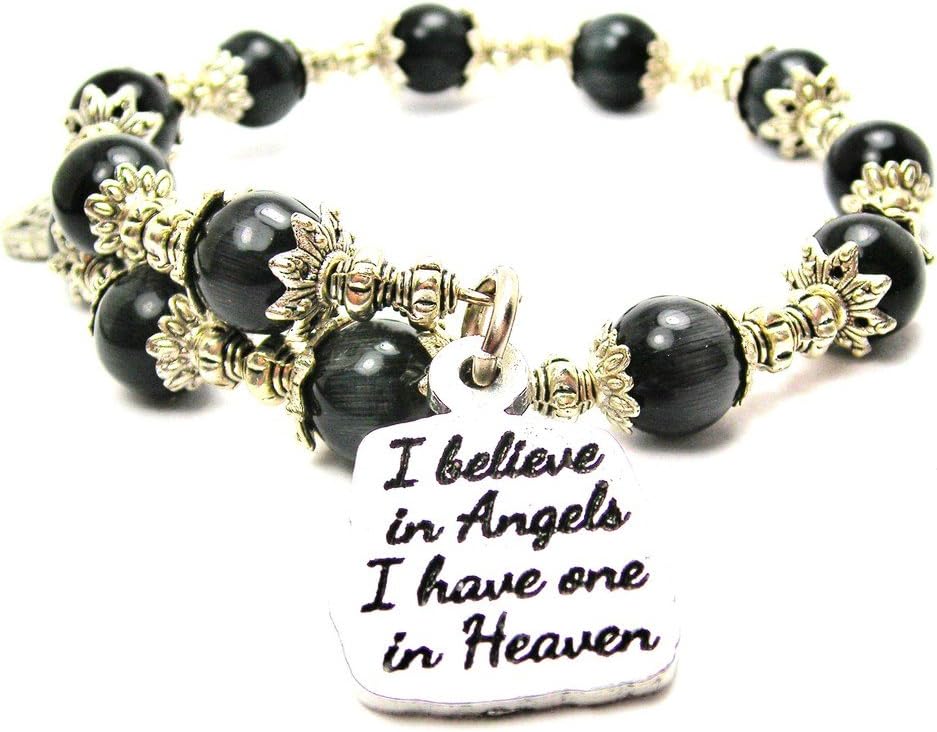 I Believe in Angels I Have One in Heaven Cat's Eye Wrap Charm Bracelet in Black