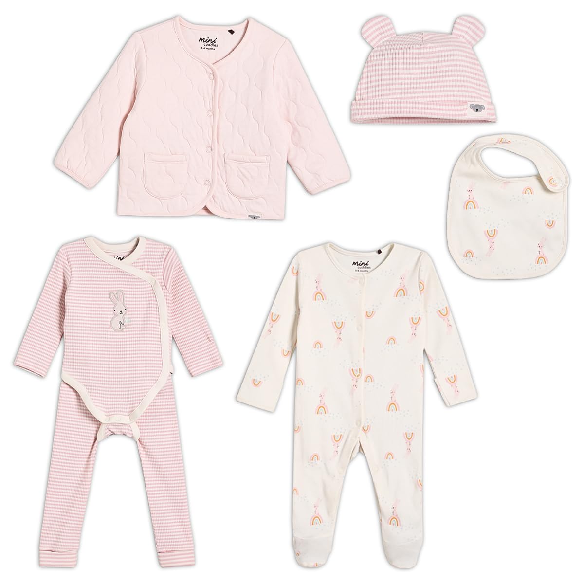 MINI CUDDLES Baby Girls 6pk Essentials Gift Set, Multicolour (3-6M)