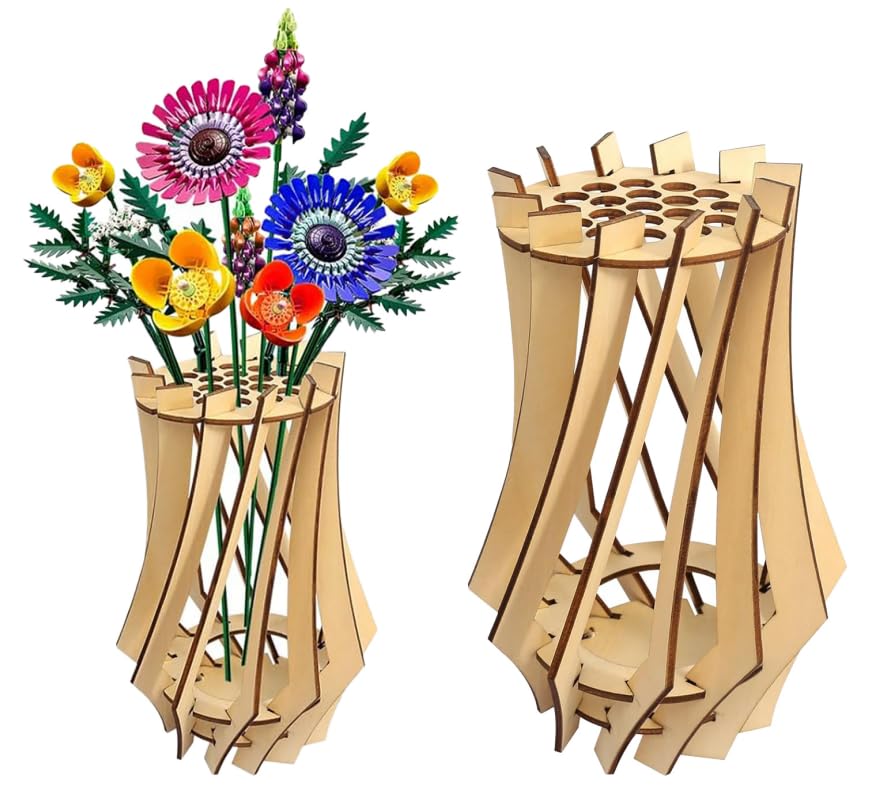 Mapille 2 Piezas Jarrón de Madera para Flores Lego, Jarrón Puzzle de Madera Jarrón para Flores, Floreros Decorativos, Soporte de Madera para Lego Rosas Girasol Tulipán Sala de Estar Decoración