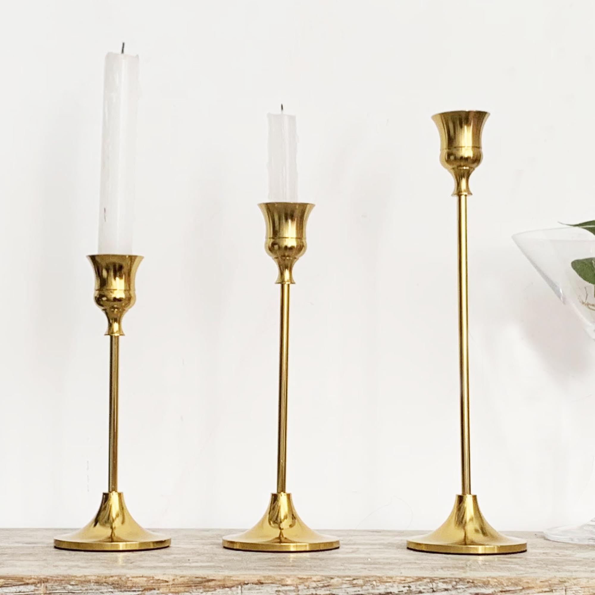 VOELIGT 6PCS Brass Candlestick Holders Gold Candle Holders Taper Candles Holders Decorative for Thanksgiving Day Christmas Dinning Wedding Party Anniversary Home Decor.