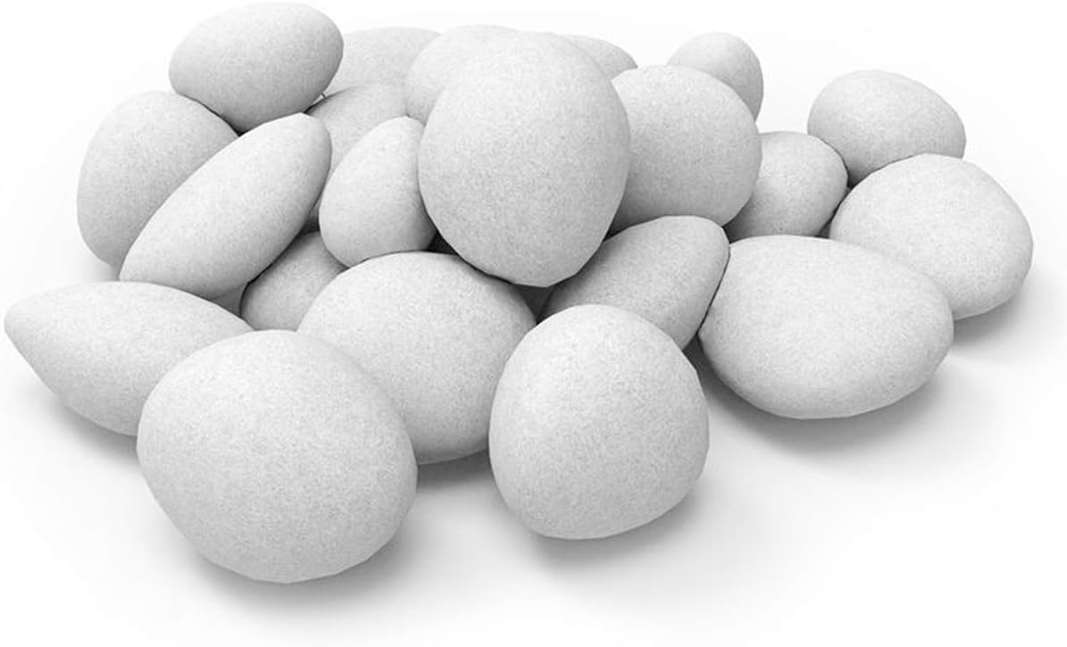 Set of 24 Ceramic Pebbles for Fire Pit or Fireplaces in White