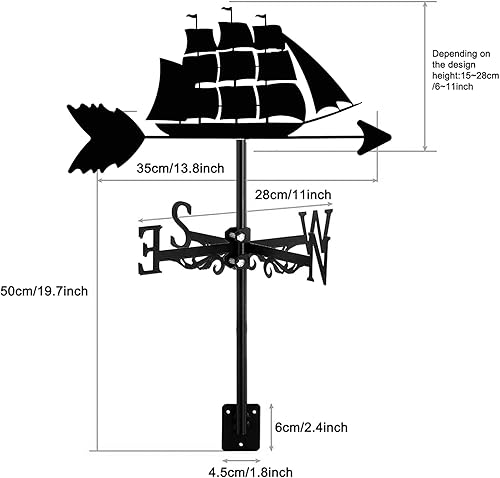 Miniatura 2 de Ship Weather Vane Farm - Barco retro de acero inoxidable, veleta de vela, indicador de dirección del viento con revestimiento antioxidante,