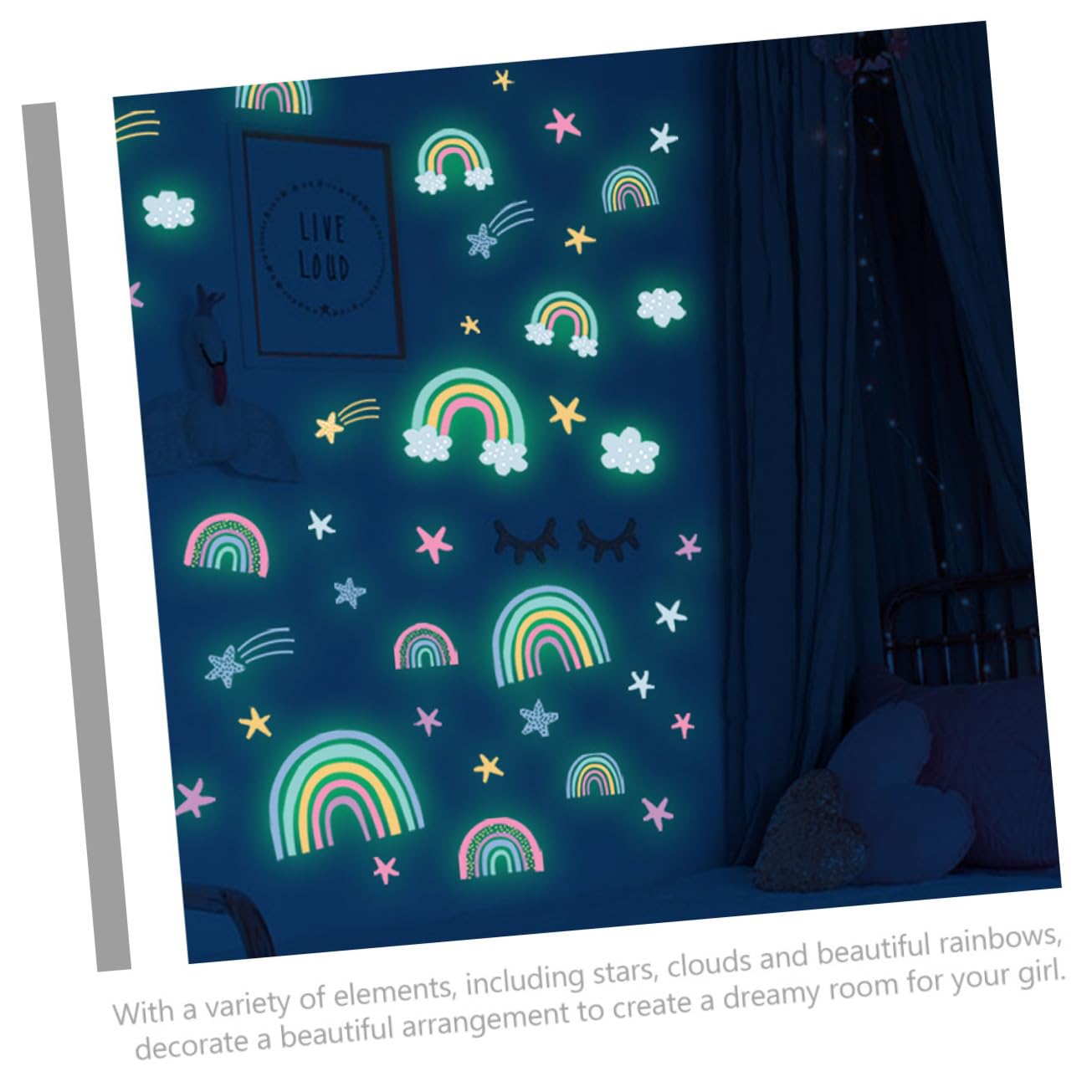 VICASKY 4feuilles Autocollants Muraux Lumineux Décorations Arc-ciel Pour Chambre Garçon Fille Autocollants Muraux Amovibles Éclairent