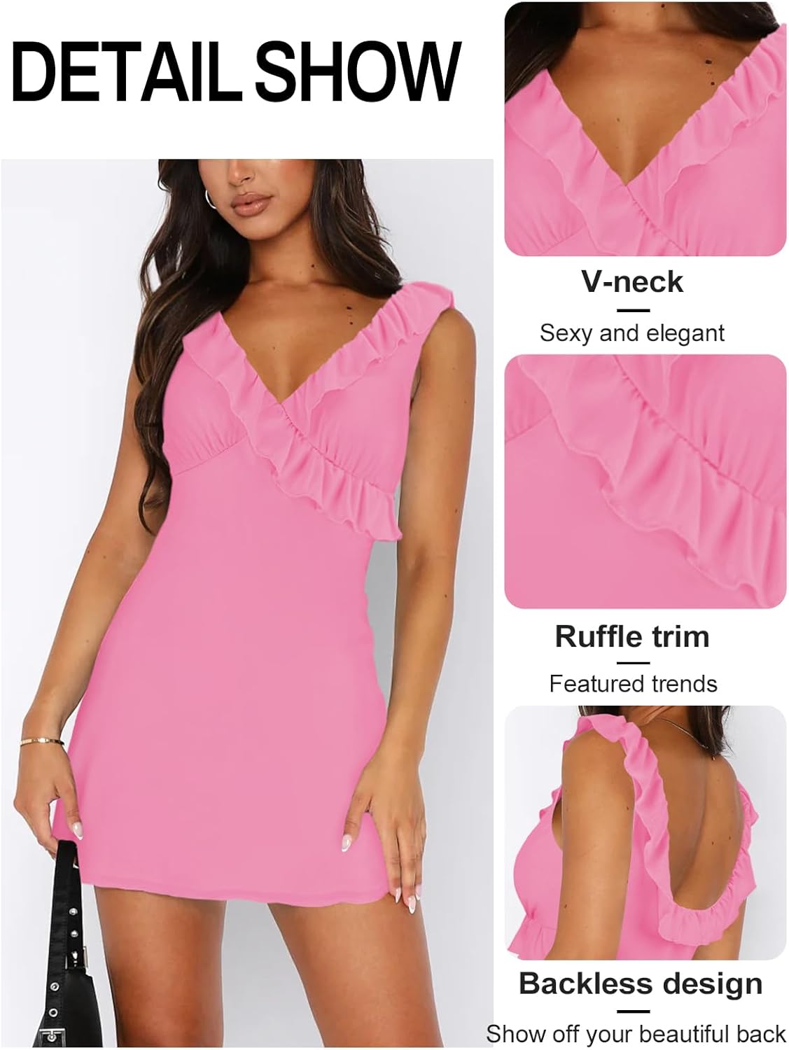 Women's Sexy V Neck Sleeveless Backless Ruffles Dress for Women Elegant Mesh Party Fitted Cocktail Mini Dresses - Image 4