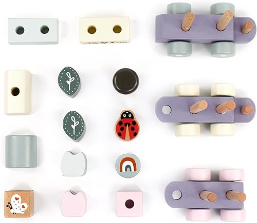 Vista 6 de Juego de juguetes de tren apilable de madera, bloques de construcción de madera con clasificador de formas, regalo de aprendizaje temprano