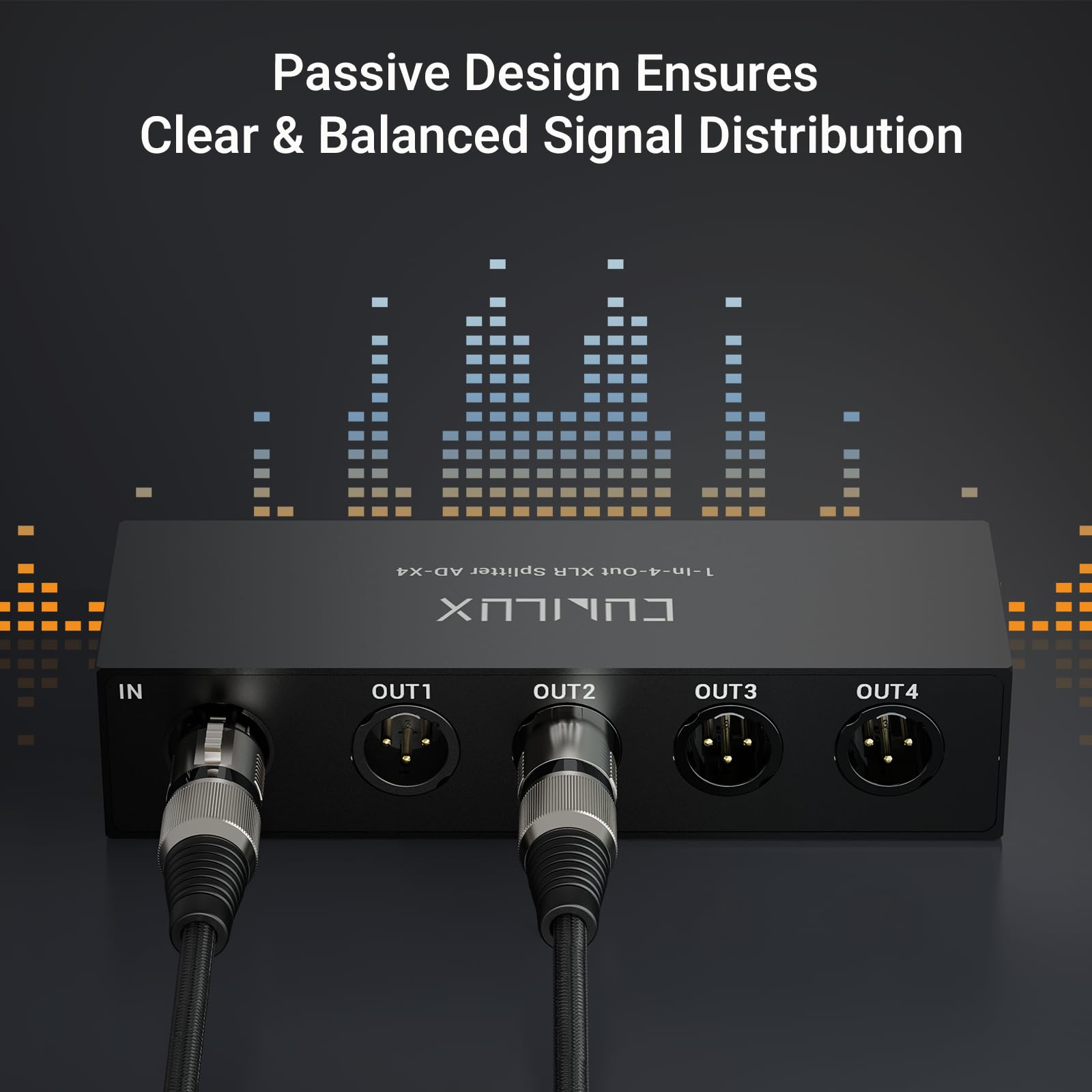 Cubilux XLR Audio Splitter 4 Way Passif, Répartiteur XLR Mono 1 Entrée 4 Sorties, Distribution de Signal Audio Symétrique pour Microphone et Signal Line, Boîtier en Aluminium