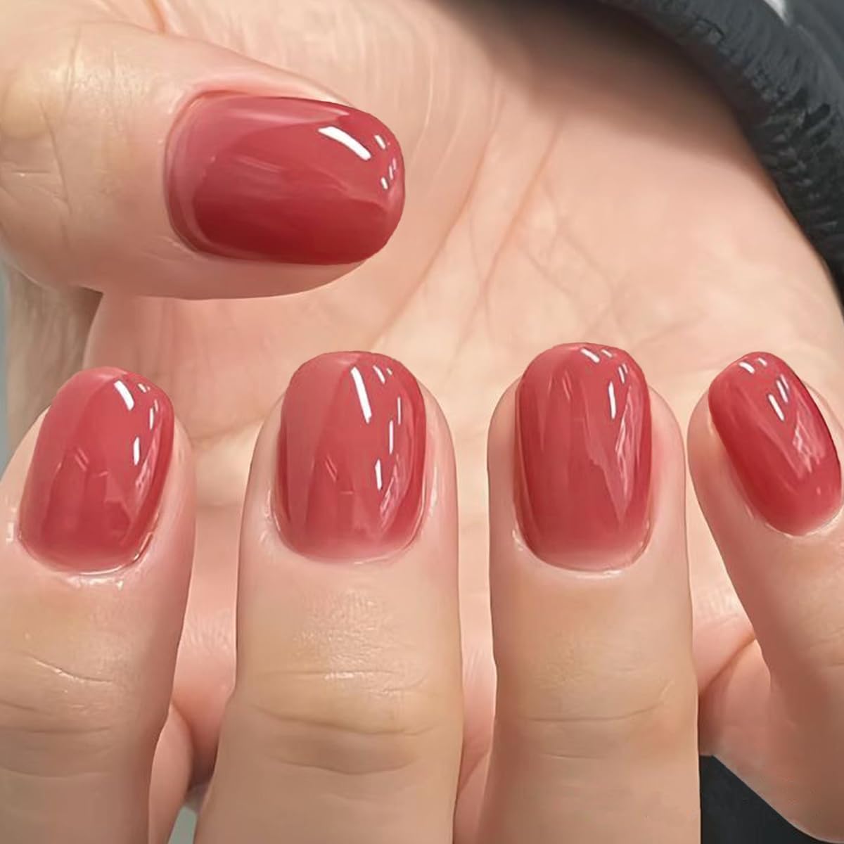 GLAMERMAID Red Short Press on Nails, Deep Rose Extra Short Squoval Glue on Nails for Women, Burgundy Square Jelly Soft Glossy Gel Fake Nails, Round