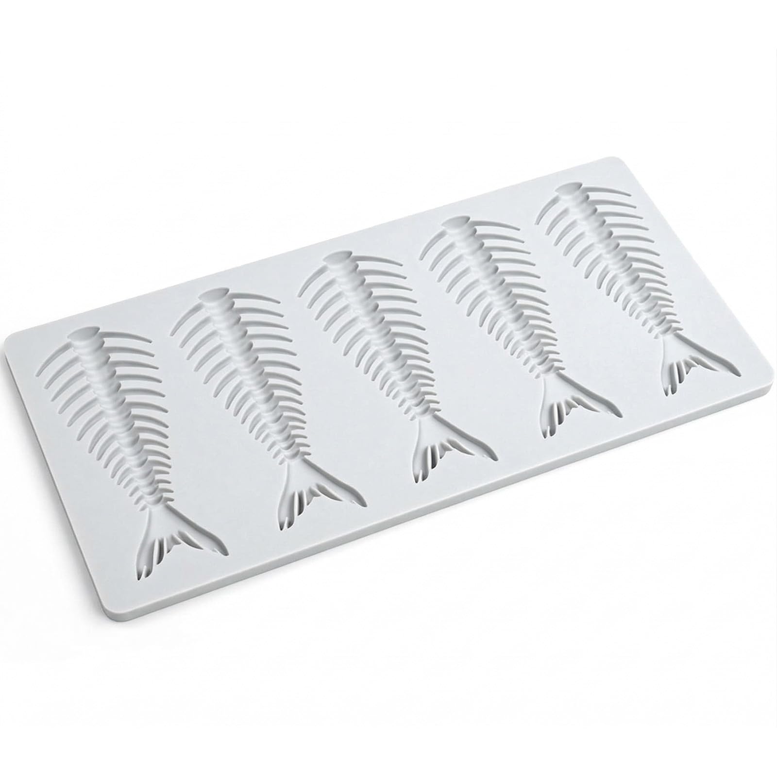 wilcractk molde de silicona con forma de espina de pescado, 5 cavidades anchas para decoración y emplatado de repostería, resistente a altas temperaturas para fondant, chocolate y repostería creativa