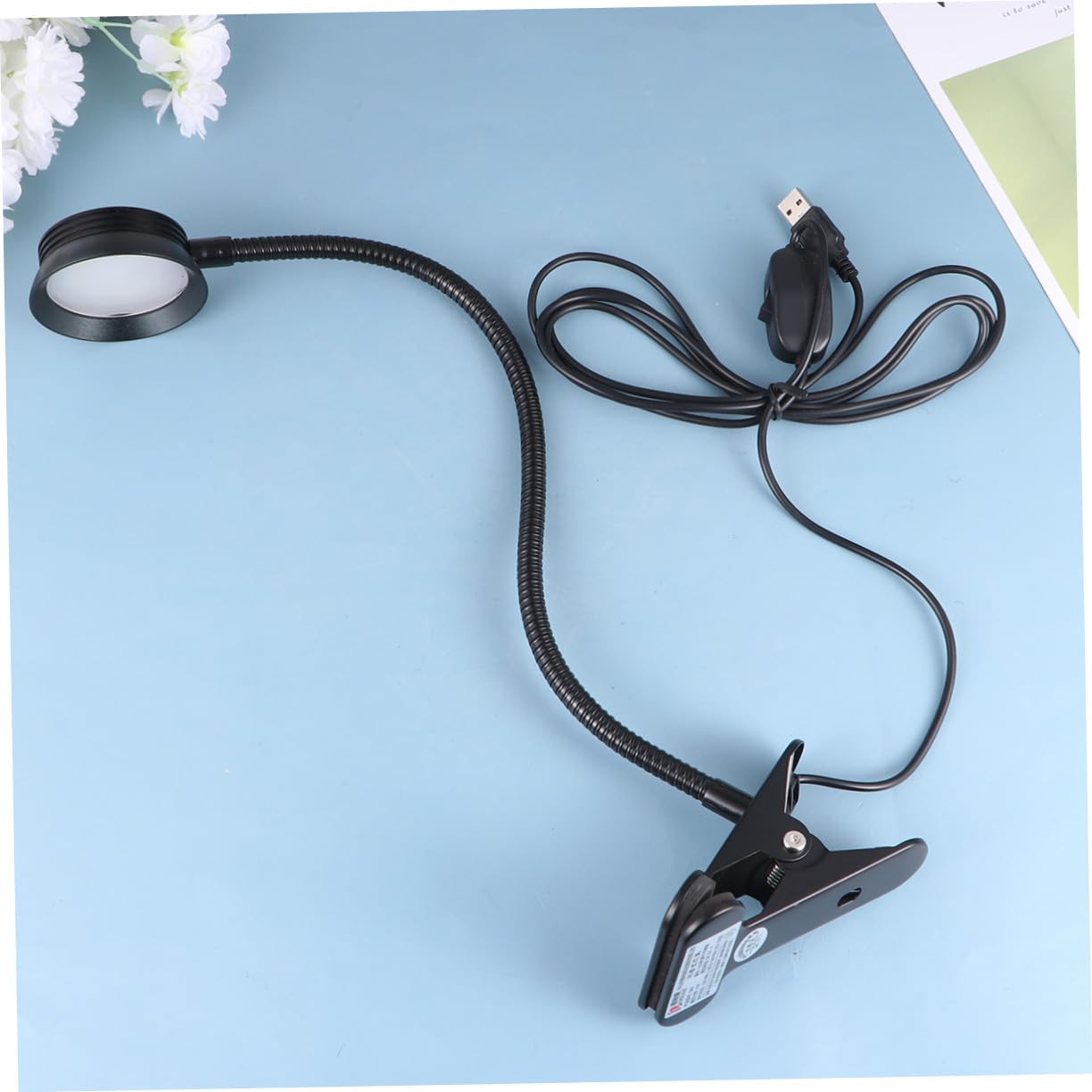 Lampada da Lettura Clip LED Nera, Luce Regolabile a 2 Livelli, Collo Flessibile e Clip Robusta per Lettura a Letto e Viaggi